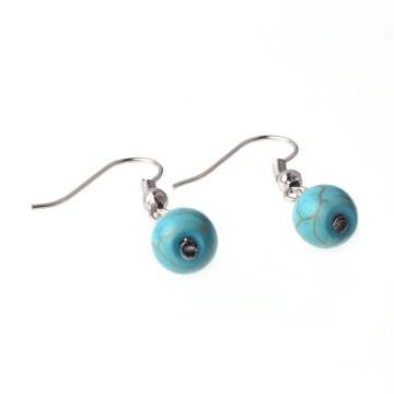 Turquoise 8MM Bead Earring with 925 Silver