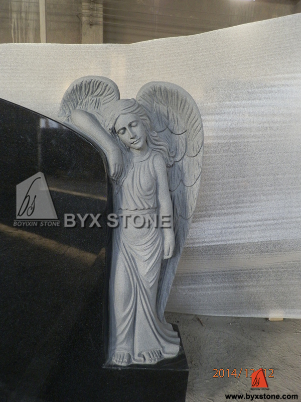 Shanxi Black Standing Angel Carving Granite Monument