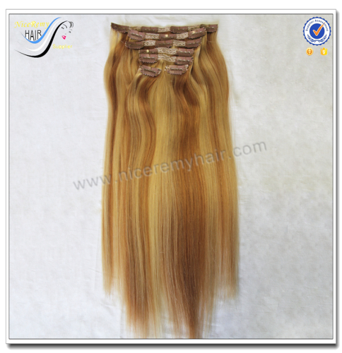 Wholesale high quality clip in hair extension piano color 100% virgin human hair