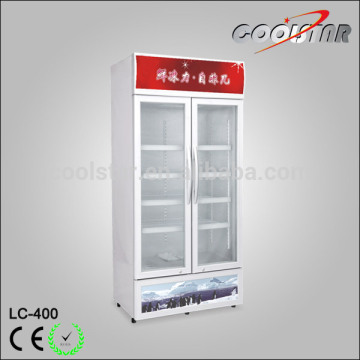 Two layer glass door vertical refrigerator showcase