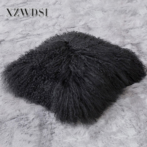 Square Sofa Decorative Real Mongolia Lamb Fur Pillow