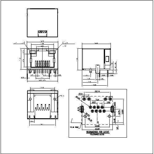 ATRJ5925-8P8C-X-D-A-C RJ45 JACK SLIM TYPE RIGHT ANGLE DIP TYPE,H=11.2mm,WITH LED