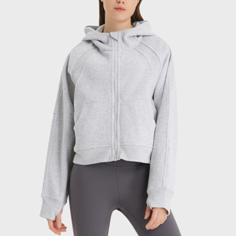 Anti-rynke fleece fitness toppe jakke med tommelfingerhul