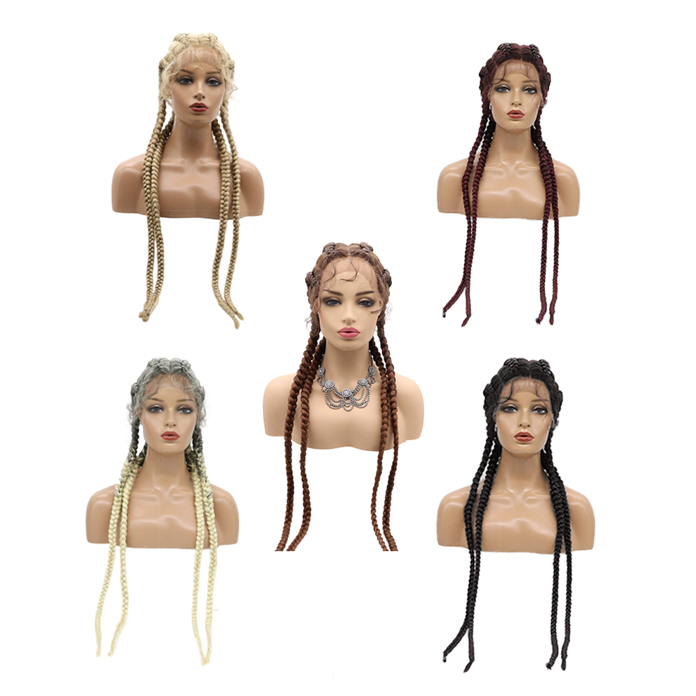 Wholesale Synthetic Braided Hair Wigs Lace Front Heat Resistant Wigs Full Hand Made Braid Lace Front Wigs With Baby Hair