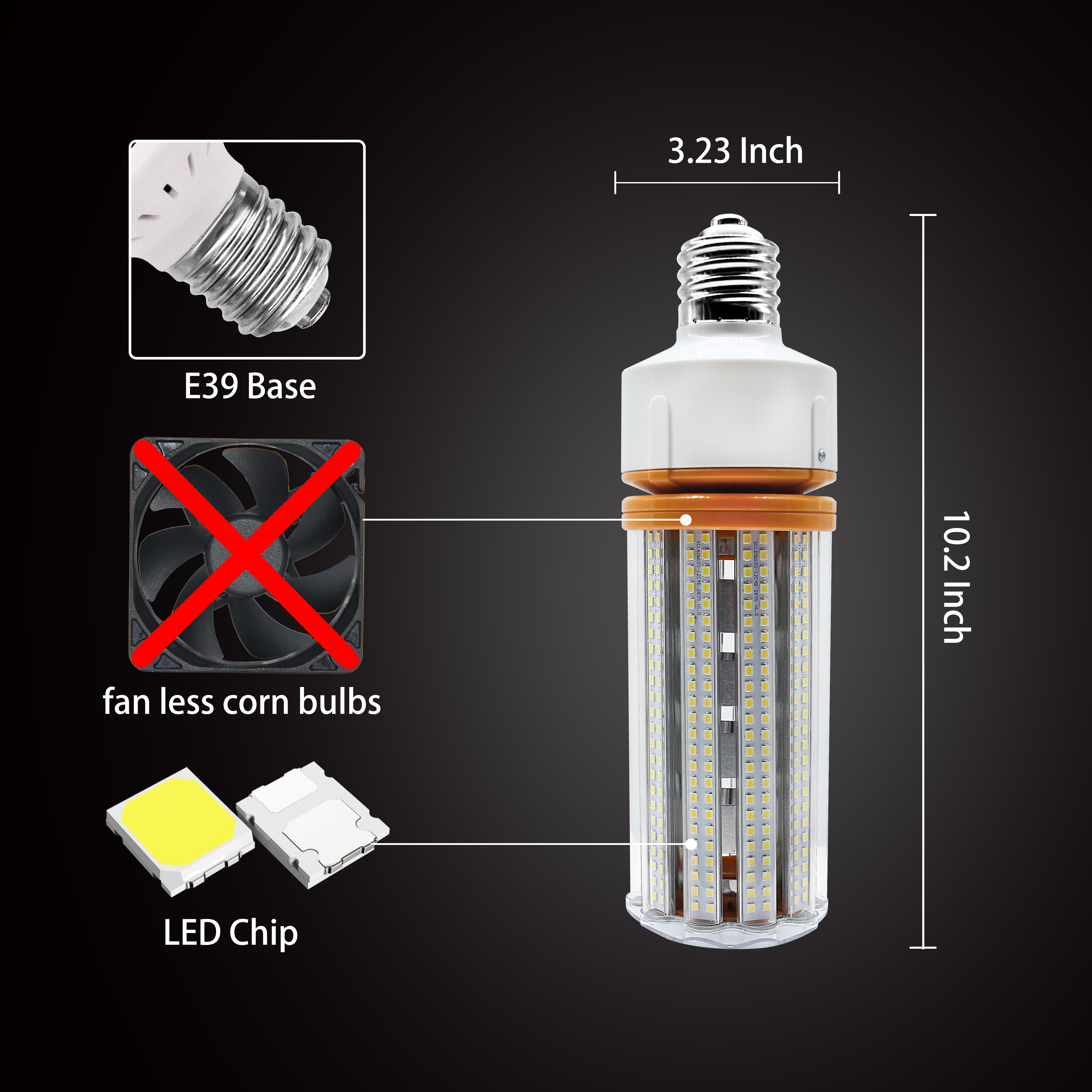 LED Corn Bulb No Fans Led Corn Light led bulb light E26 E39 base 60W with ETL DLC approved