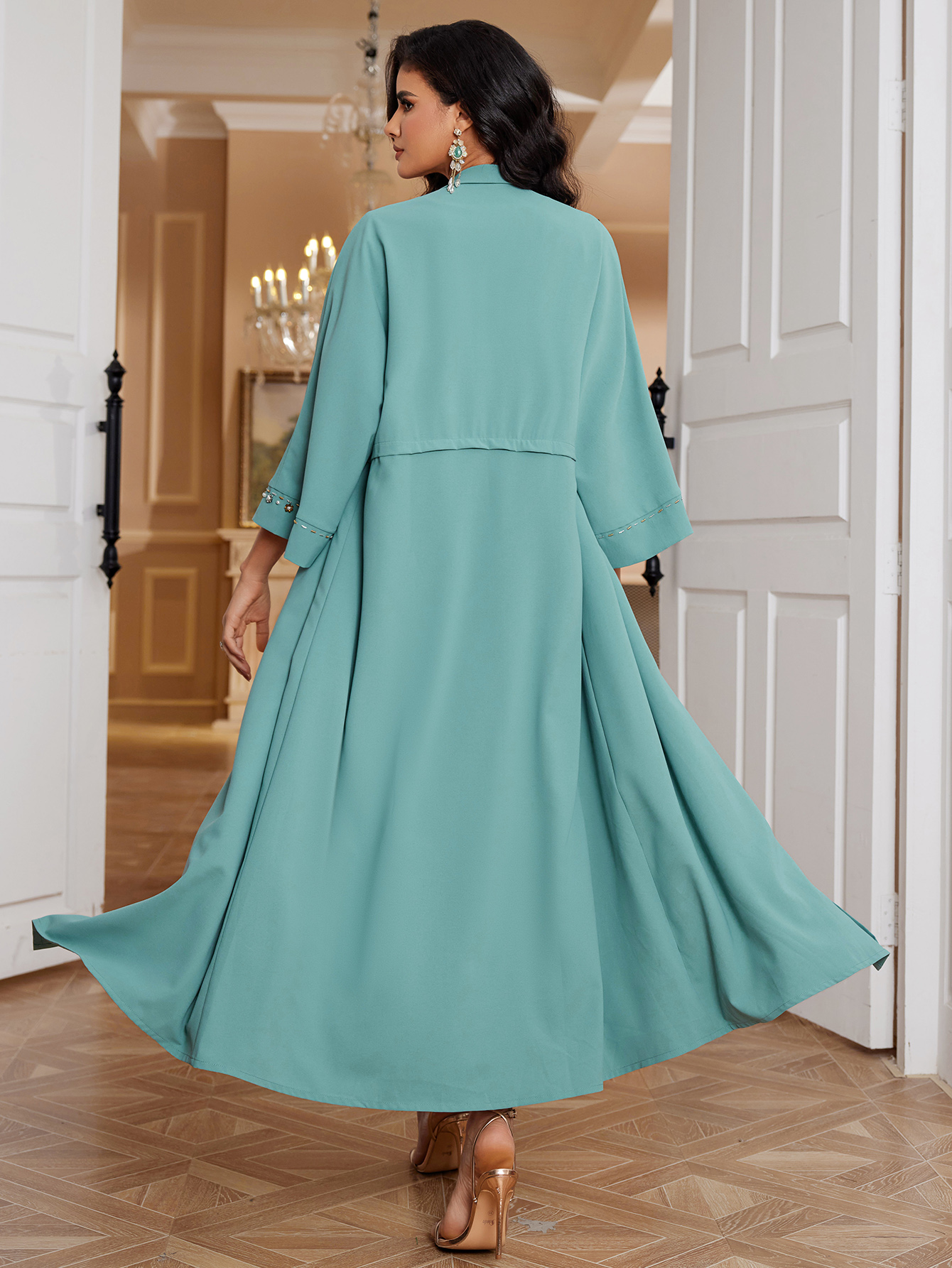ژاکت کش باف پشمی ابایای منجوق دار دستی (8) Hand Beaded Open Abaya Cardigan (8)