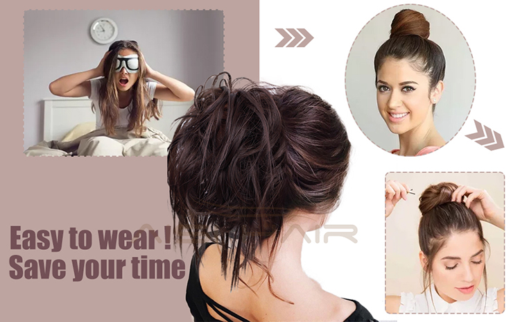 Aisi Hair Synthetic Donut Brown Chignon Curly Bun Pad Chignon Elastic Band Ribbon Ponytail Rope Rubber Hair Extension For Women