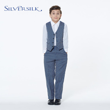 Custom Branded Plaid Checked Kids Vest Tuxedo Suits