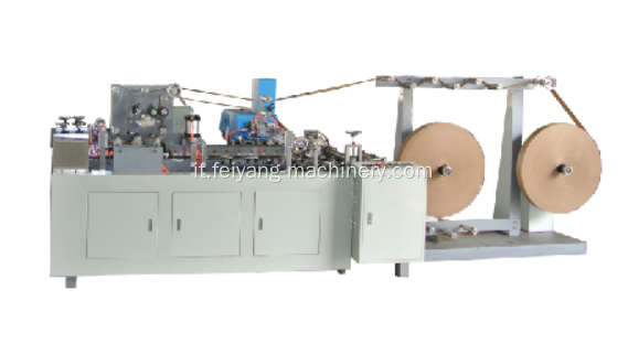 macchina per la produzione di maniglie in carta ritorta a due sistemi di incollaggio
