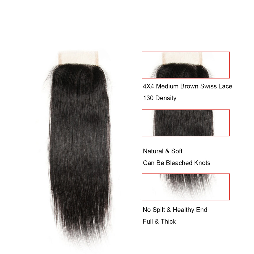 One Donor Middle Part And Three Part Natural Color Cheveux Naturels Full Cuticle Tissage Avec Closure