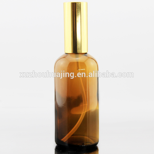 100ml amber cosmetic glass bottle with sprayer pump for perfume and lotion wholesale