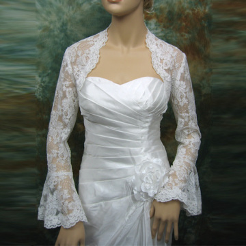 Long Bell Sleeve Bridal Alencon Lace Bolero Jacket 