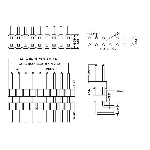 2.54 mm Pin Header Dual Row Double Plastic Angle Type PHER07-XXD