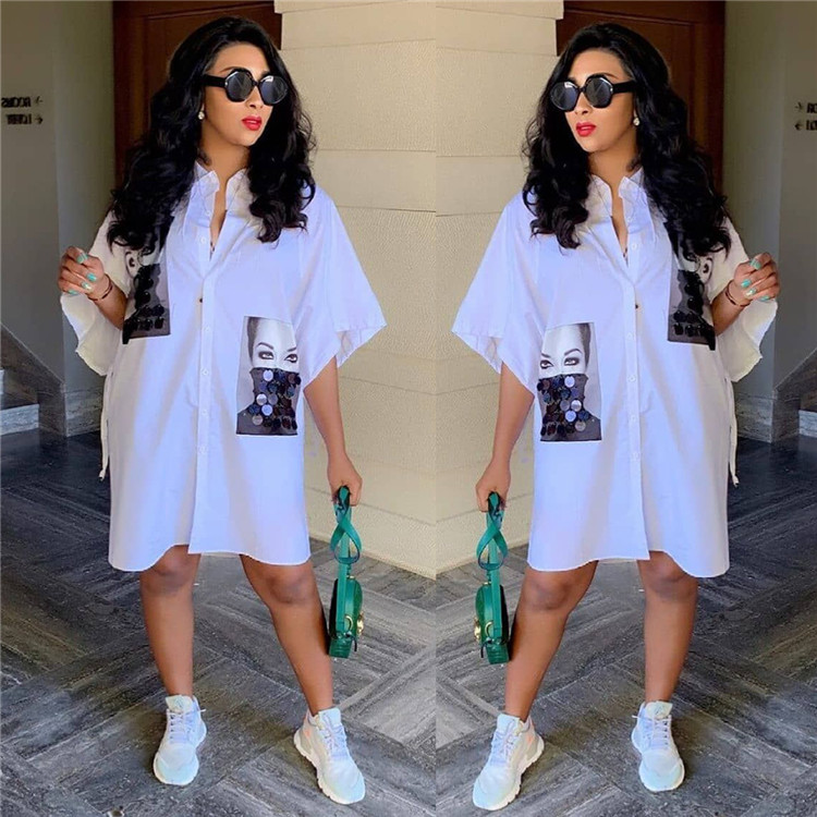 C3889 white color Women sexy fashion dresses women printed logo Shirt dress hotsale women clothing 2020