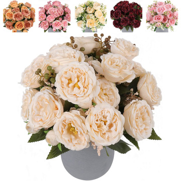 2024 Wedding Artificial 5 Heads Big Peony Flower Faux Silk Flower Bouquet