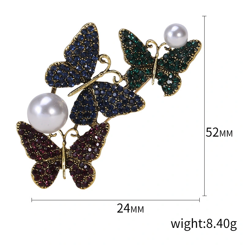 Superstarer Retro Alloy Diamond Pearl Butterfly Brooch Insect Corsage Jewelry Wholesale