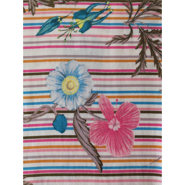 Stripe Flower Rayon Challis 30S Printing Woven Fabric