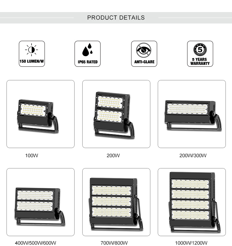 Easy Installation Waterproof Ip65 Led Stadium Flood Light Multiple Optical Llenses 800W Led Stadium Lights