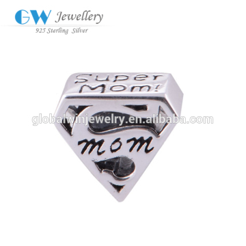 2016 Mother's Day 925 Sterling Silver Charms Super Mom Charms Letter Charms