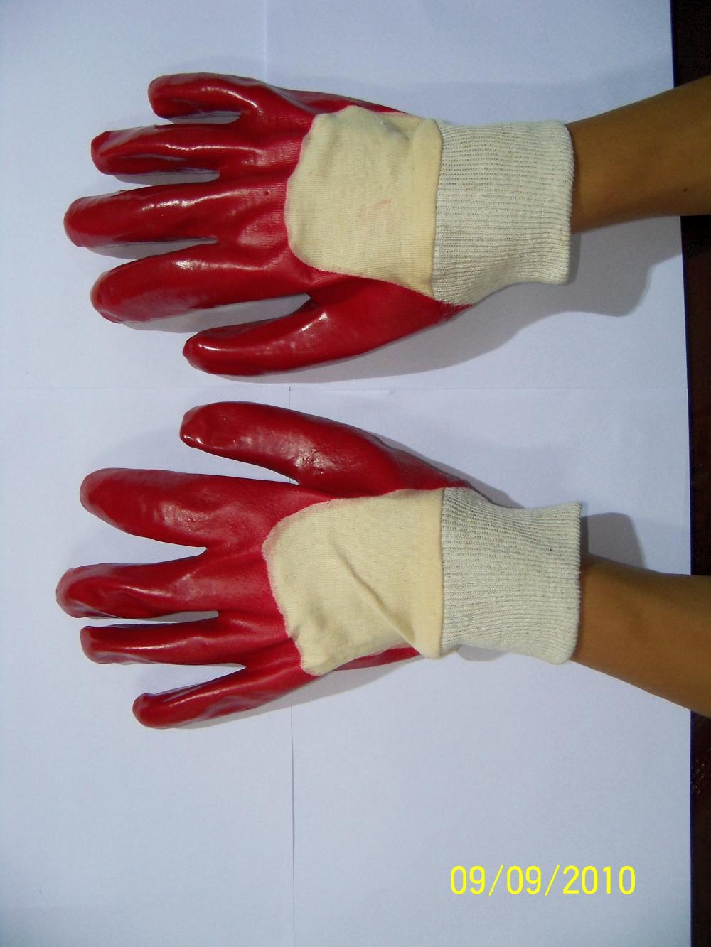 Rote PVC-Dip-Handschuhe offener Rücken-Strick-Handgelenk