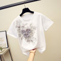 T-shirt in cotone da donna Fashion Ricamo Fiore