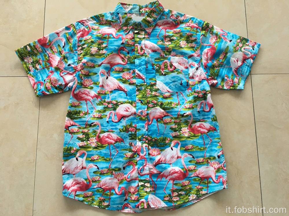 Camicia hawaiana in cotone con stampa casual da spiaggia