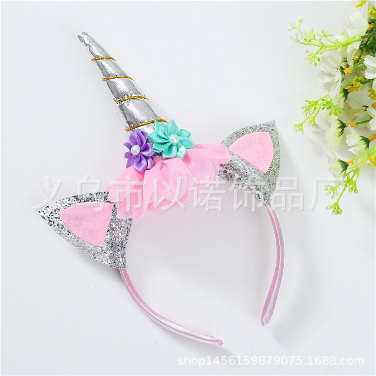 Amazon Top Selling Wholesale Cute Design Unicorn Horn Headband With Artificial Flower