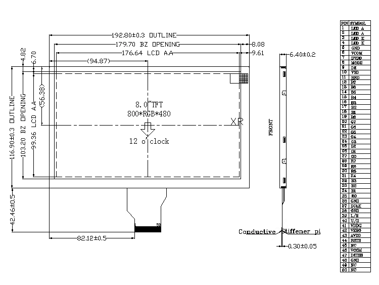 for Innloux Rg080csx-01 LCD Display with 50pin RGB Interfa⪞ E