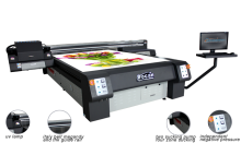 Wide format industrial digital printers with UV curing inks