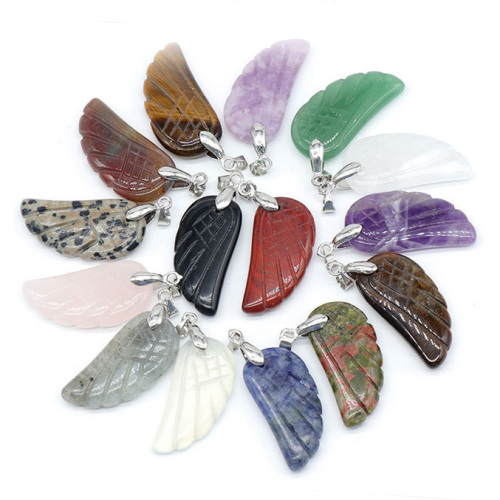 Gemstone wing pendant charms natural crystal quartz stone angel feather wing pendant necklace For jewelry making