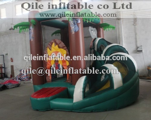 affordable mini inflatable animal theme bouncy slide combo for kids made with 0.55mm PVC tarpaulin