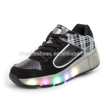Kids Heel Shoes LED Light Up Roller Skate Shoes One Wheel Retractable Sports Sneakers For Kids L