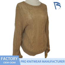 Trendy Camel Cable Knit Sweater