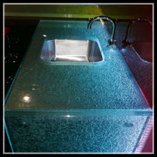 prefab one piece glass bathroom sink and countertop