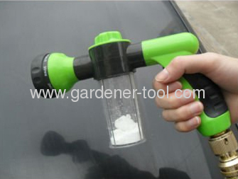 8-dial function Plastic Soap trigger water nozzle with transparent bottle