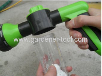 8-dial function Plastic Soap trigger water nozzle with transparent bottle