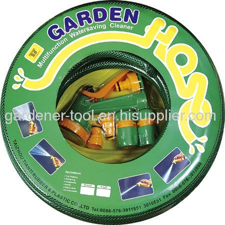 20M 1/2PVC Reinforced Water Hose With 4-Function Garden Water Nozzle Set