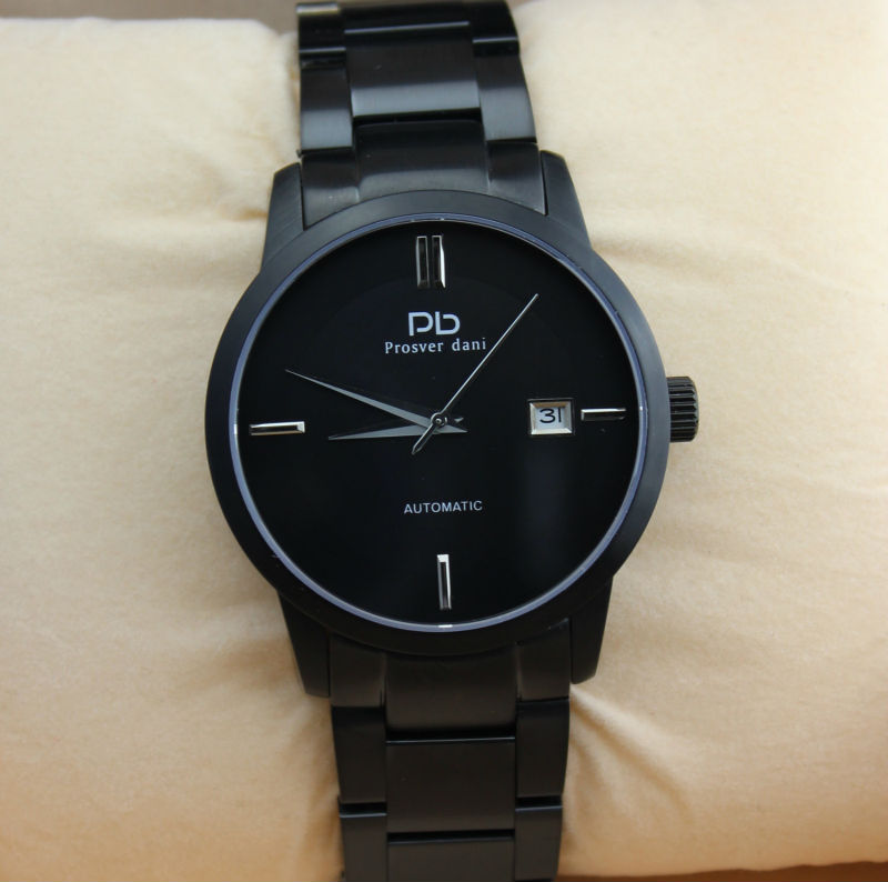 Prosver dani good quality watches matte black 10 ATM stainless steel watch with transparent caseback automatic watches