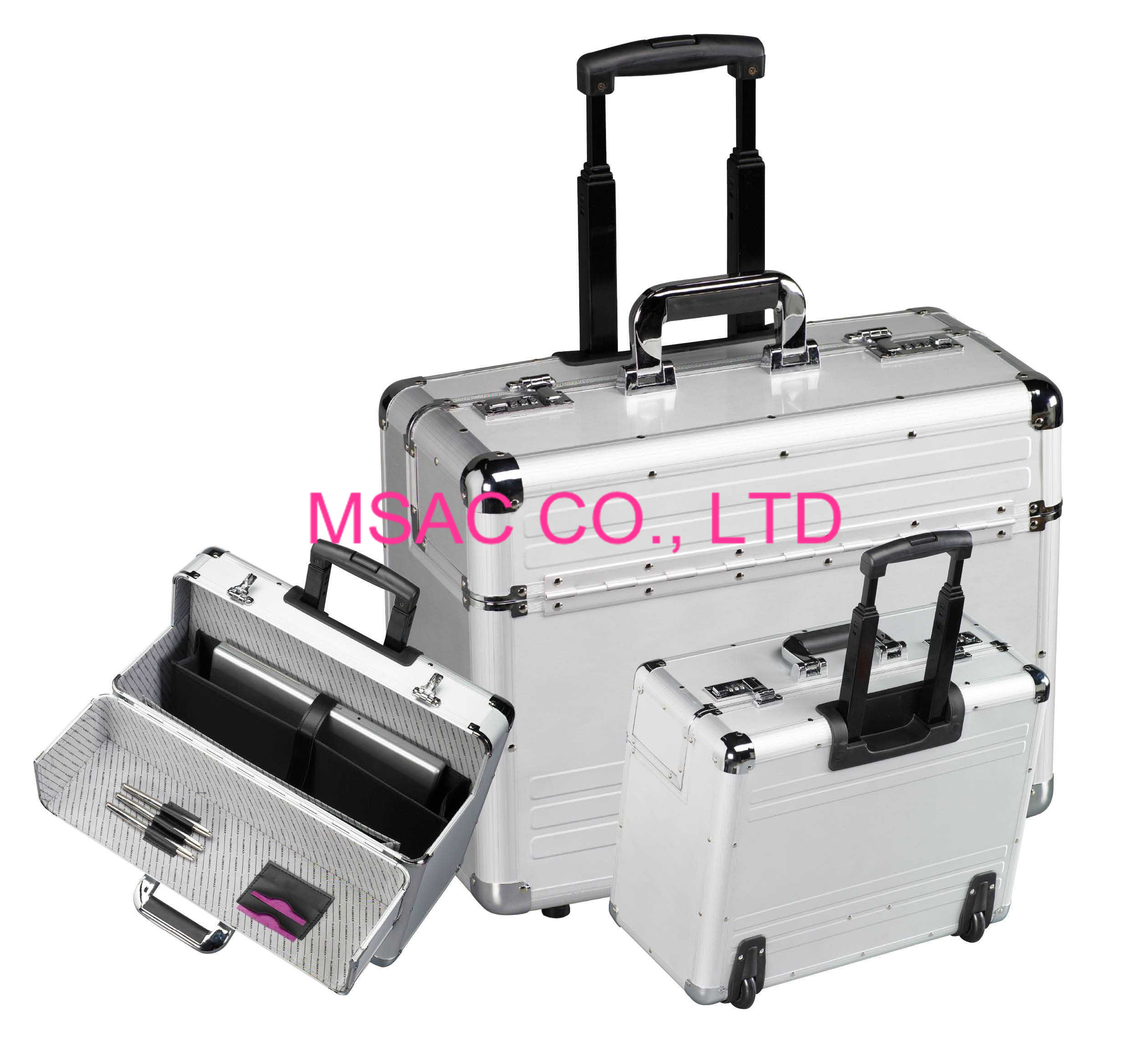 Sliver Travel Aluminum Attache Case / Computer Carrying Cases With Trolley