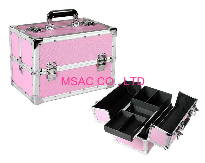 Pink Professional Beauty Cases / Makeup Cases For Makeup Artist With Straps