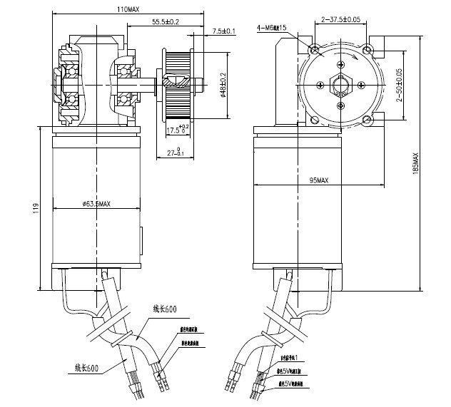 Automation equipment motor for sliding Door Motor, yellow with encoder 24VDC 60W