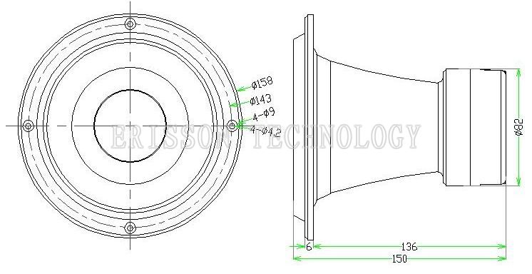 6 inch aluminum horn car midrange speaker with 50mm ndfeb