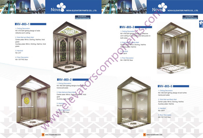 630kg~1600kg,1.0~1.75m/s Customized Elevators Components Elevator Cabins for Machine Room Lifts