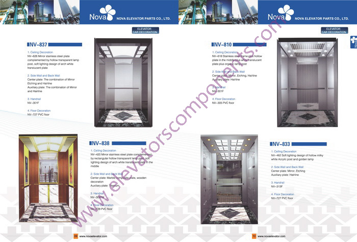 630kg~1600kg,1.0~1.75m/s Customized Elevators Components Elevator Cabins for Machine Room Lifts