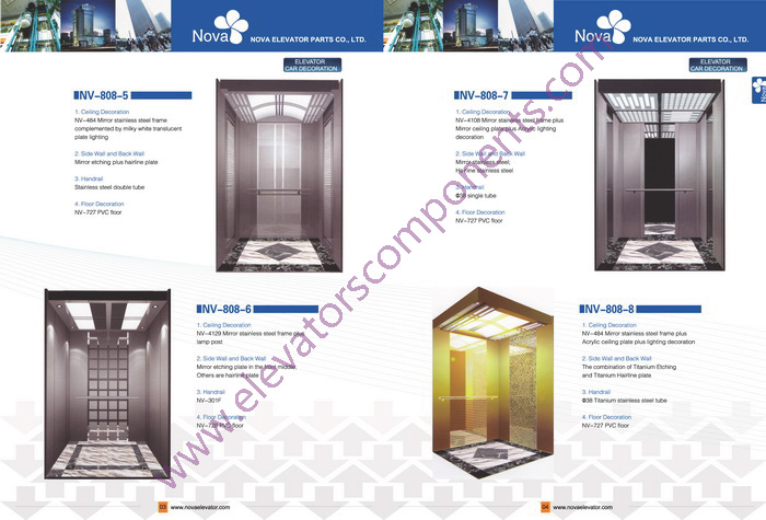 630kg~1600kg,1.0~1.75m/s Customized Elevators Components Elevator Cabins for Machine Room Lifts