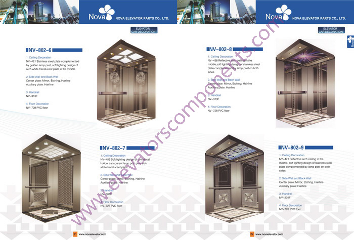 630kg~1600kg,1.0~1.75m/s Customized Elevators Components Elevator Cabins for Machine Room Lifts