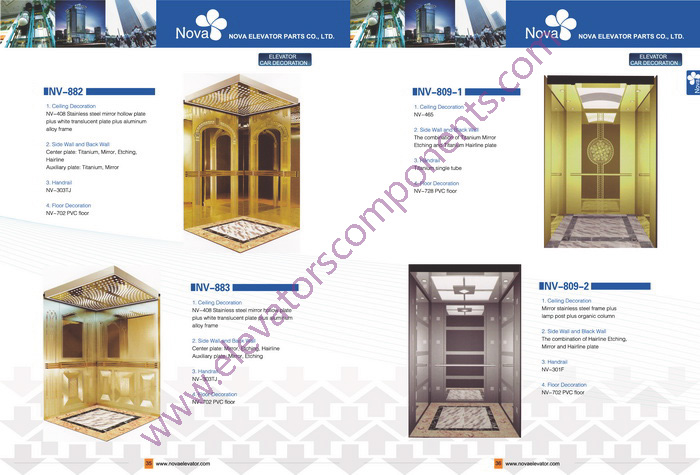 630kg~1600kg,1.0~1.75m/s Customized Elevators Components Elevator Cabins for Machine Room Lifts