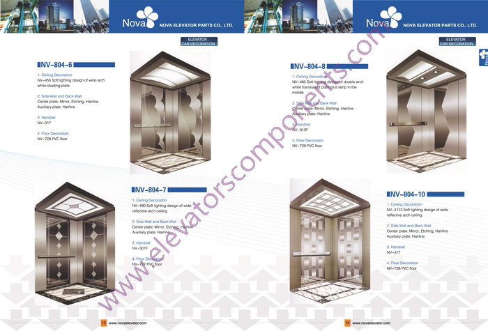 630kg~1600kg,1.0~1.75m/s Customized Elevators Components Elevator Cabins for Machine Room Lifts