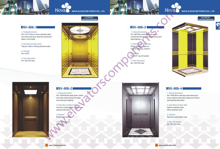 630kg~1600kg,1.0~1.75m/s Customized Elevators Components Elevator Cabins for Machine Room Lifts