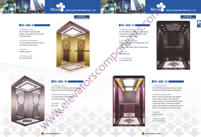 630kg~1600kg,1.0~1.75m/s Customized Elevators Components Elevator Cabins for Machine Room Lifts